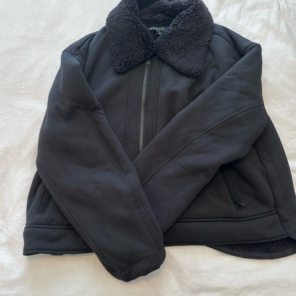 Athleta Black Sherpa Collar Lightweight Jacket